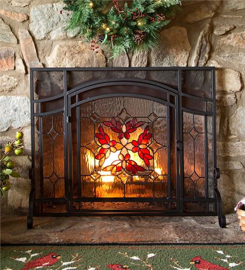 fireplace screens with glass doors