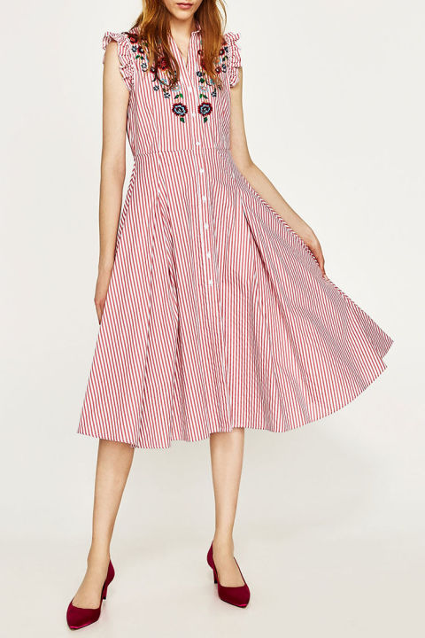 zara red shirt dress